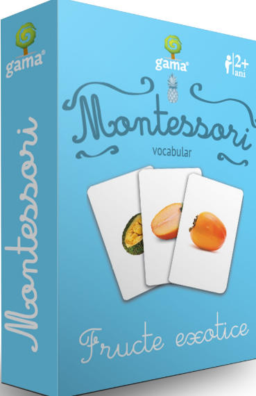 Carti de joc Montessori. Vocabular. Fructe exotice. Gama